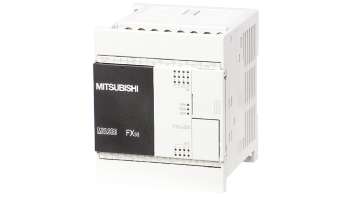 CPU PLC Mitsubishi Electric FX3S-20MT-ESS, 20 I/O, montaggio a parete, dimensioni 75 x 75 x 90 mm, alimentazione 100-240 V.