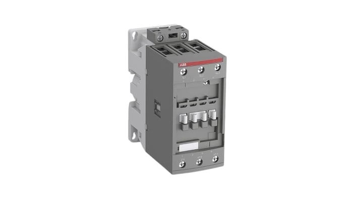 Contattore ABB 1SBL387001R1100 AF65-30-00-11, 3 poli, potenza 30 kW, corrente 105 A, bobina 24 V, dimensioni 55 x 125,5 x 111 mm.