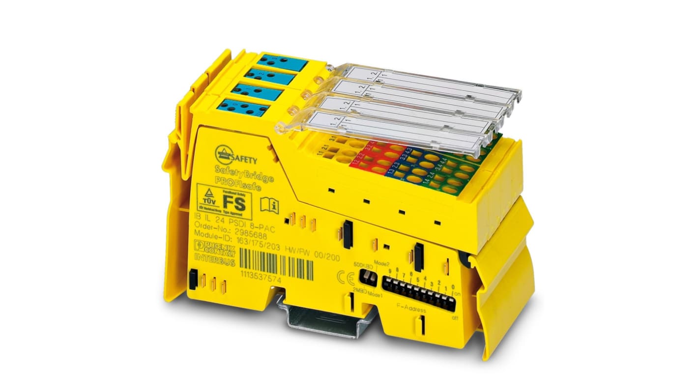 Modulo di sicurezza Phoenix Contact 2985688, progettato per montaggio su guida DIN, per applicazioni industriali affidabili.