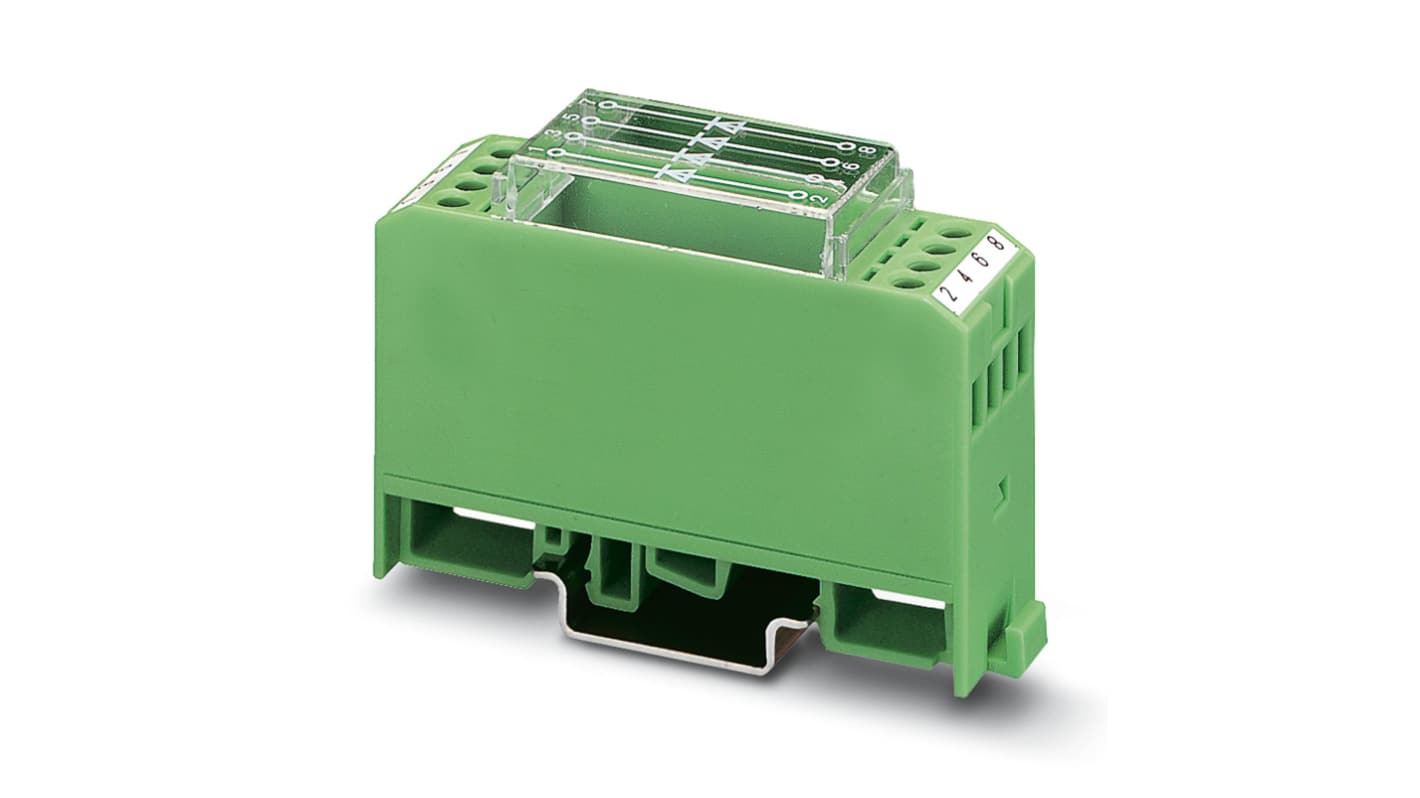 Phoenix Contact, protezione da sovracorrente per guida DIN, 250V, 75 x 22.5 x 55 mm, alloggiamento verde, terminali a vite.
