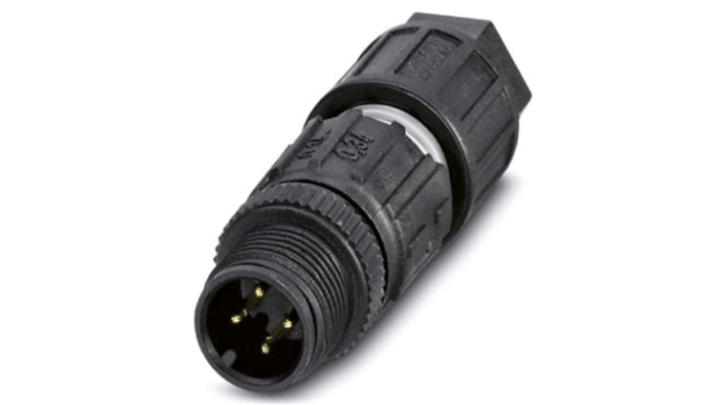 Connettore circolare maschio SACC M12 4 poli IP67 Phoenix Contact 1641714. Grado di protezione IP67, filettatura M12 x 1 mm, opzioni di collegamento 7/8"-16 UNF. Terminazione a vite per cavo.