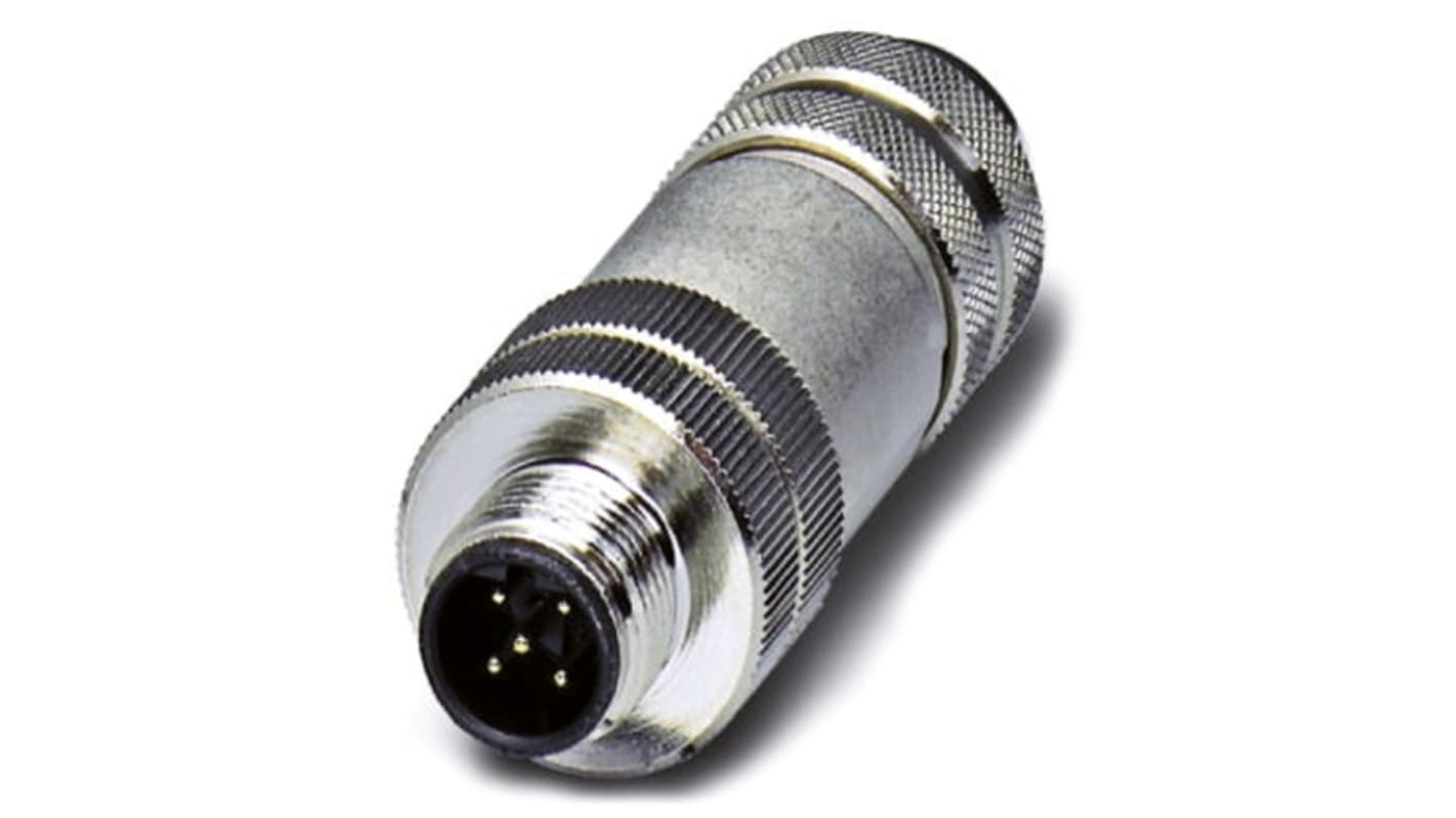 Connettore circolare maschio Phoenix Contact SACC M12 5 poli, codifica B, placcatura oro. Ideale per PROFIBUS e automazione industriale.