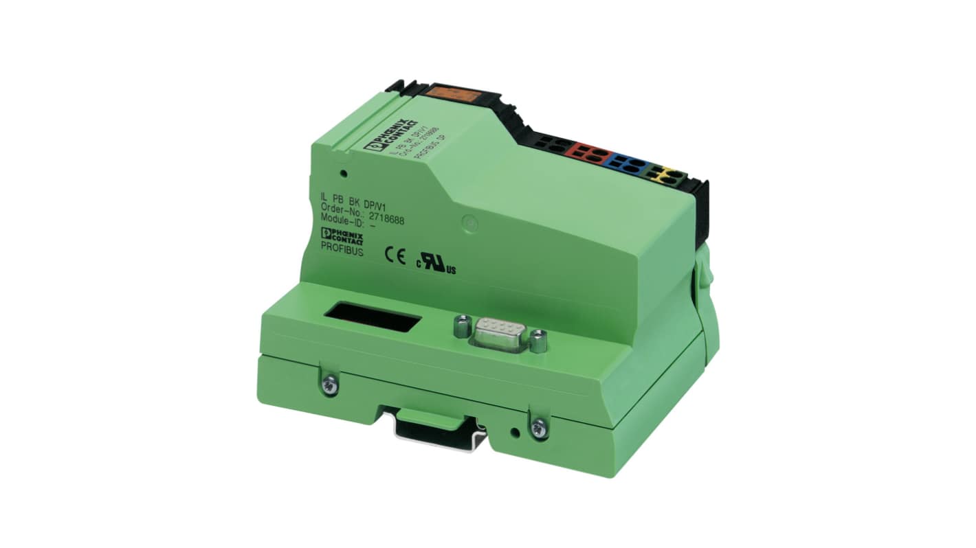 Accoppiatore bus Phoenix Contact 2862246, serie IL PB BK DP/V1-PAC, per Profibus, montaggio su guida DIN, dimensioni 119,8 x 85 x 71,5 mm.