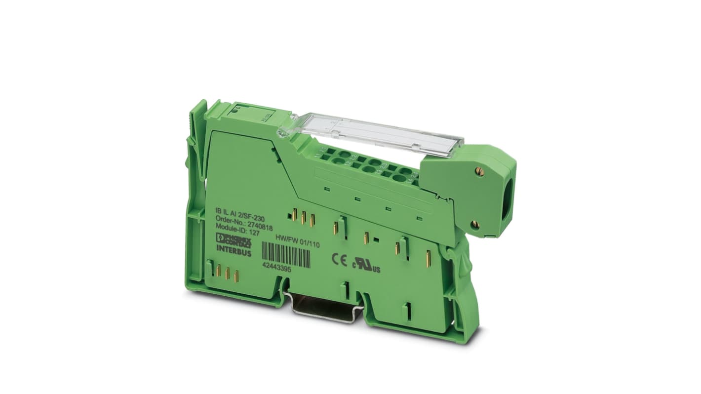 Morsettiera Phoenix Contact 2861577 per sensori analogici, otto ingressi, installazione in armadietto, dimensioni 136,8 x 12,2 x 71,5 mm.