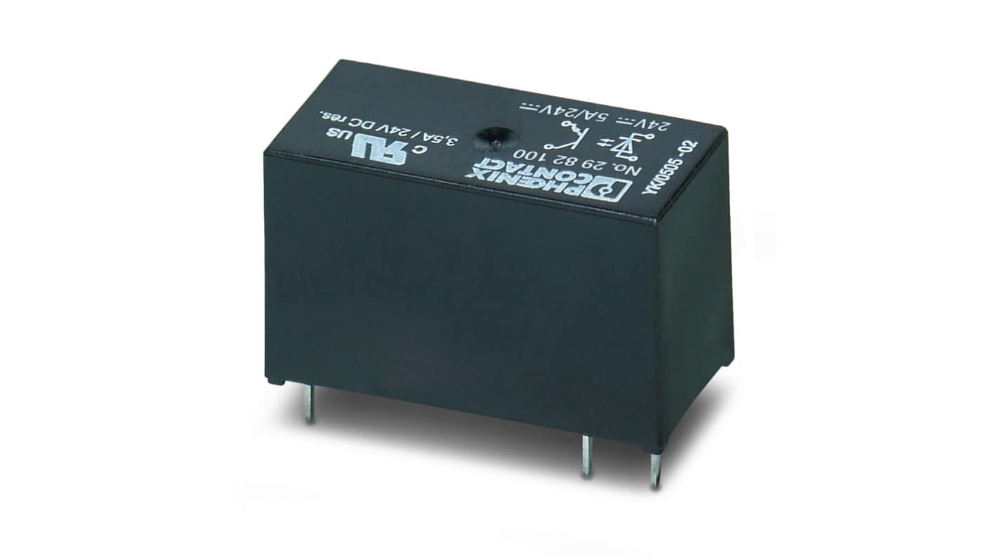 Relè a stato solido Phoenix Contact 2982100, SPST, montaggio a foro passante, dimensioni 29 x 12,7 x 15,7 mm, potenza 24 V cc/5 A.