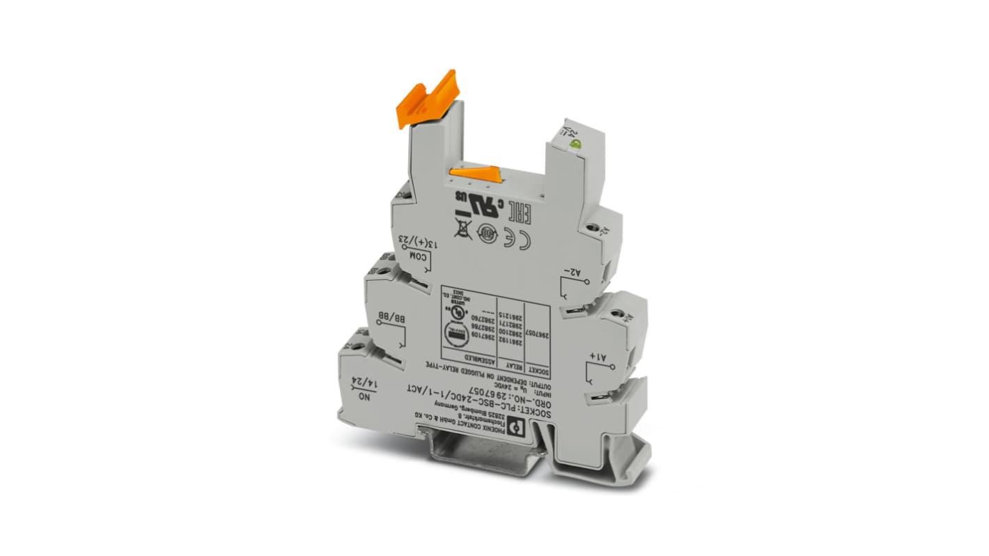 Zoccolo PLC-BSC Phoenix Contact 2967057, relè d'interfaccia per applicazioni industriali, montaggio a telaio, larghezza 6,2 mm.