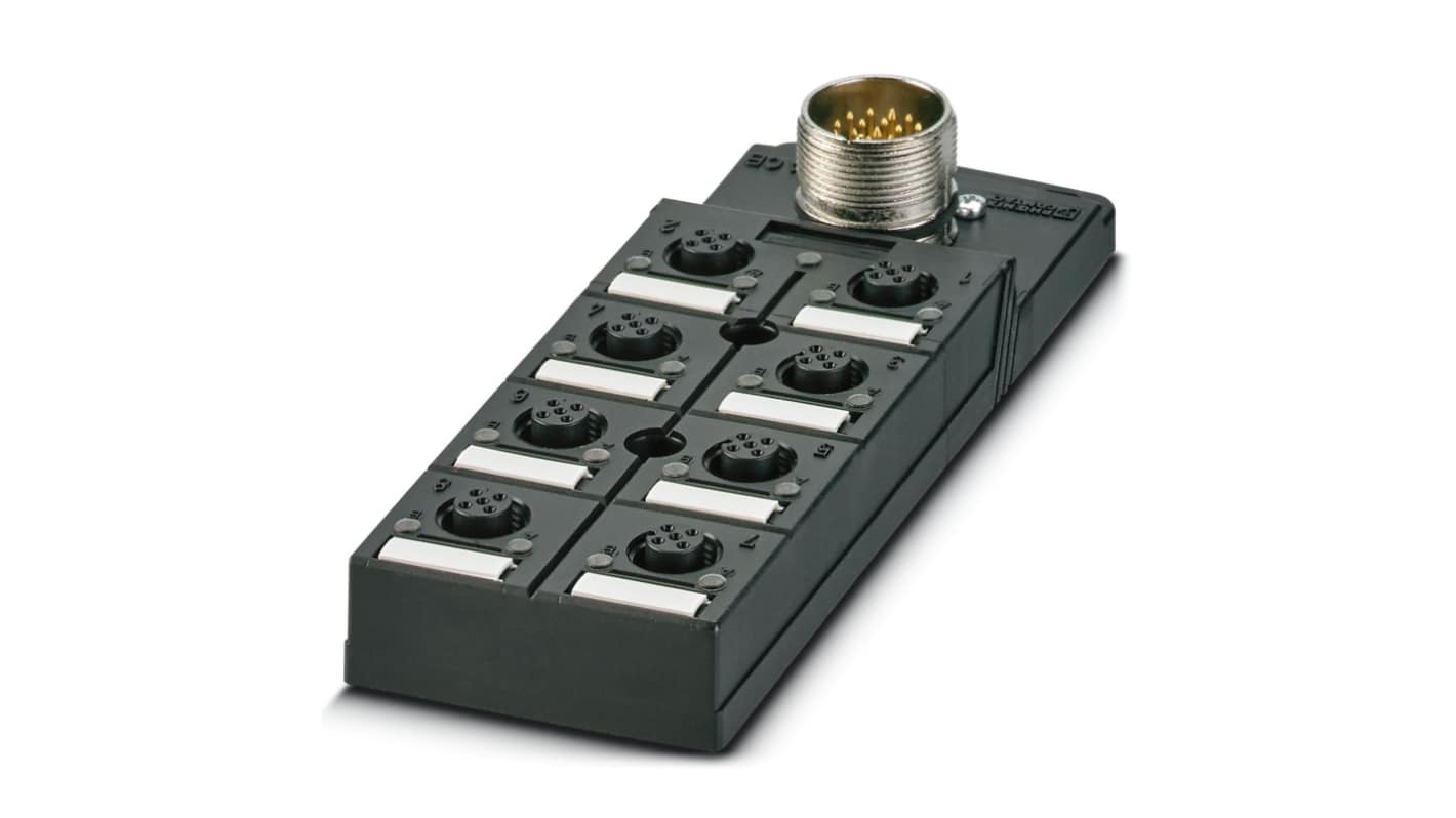 Scatola sensore Phoenix Contact 1692844, 8 porte M12, orientamento diritto, connettori SPEEDCON per assemblaggio rapido.