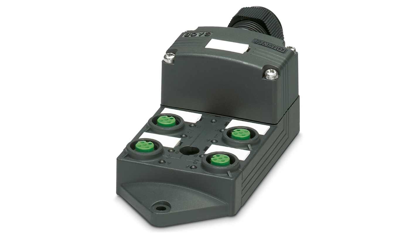 Phoenix Contact 1452987, scatola sensore 4 porte M12, connettori SPEEDCON per assemblaggio rapido.