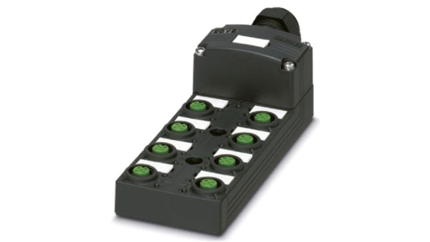Scatola sensore Phoenix Contact 8 porte M12, 24V c.c., 10A - SACB-8/16-L-C SCO P. Versatile e resistente, ideale per ambienti difficili.