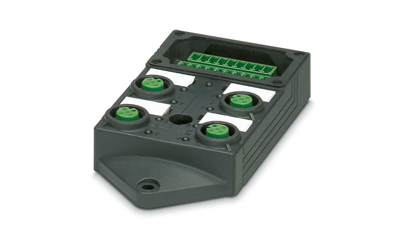 Scatola sensore Phoenix Contact 1452877, 4 porte M12, connettori SPEEDCON per assemblaggio rapido, custodia in PBT.