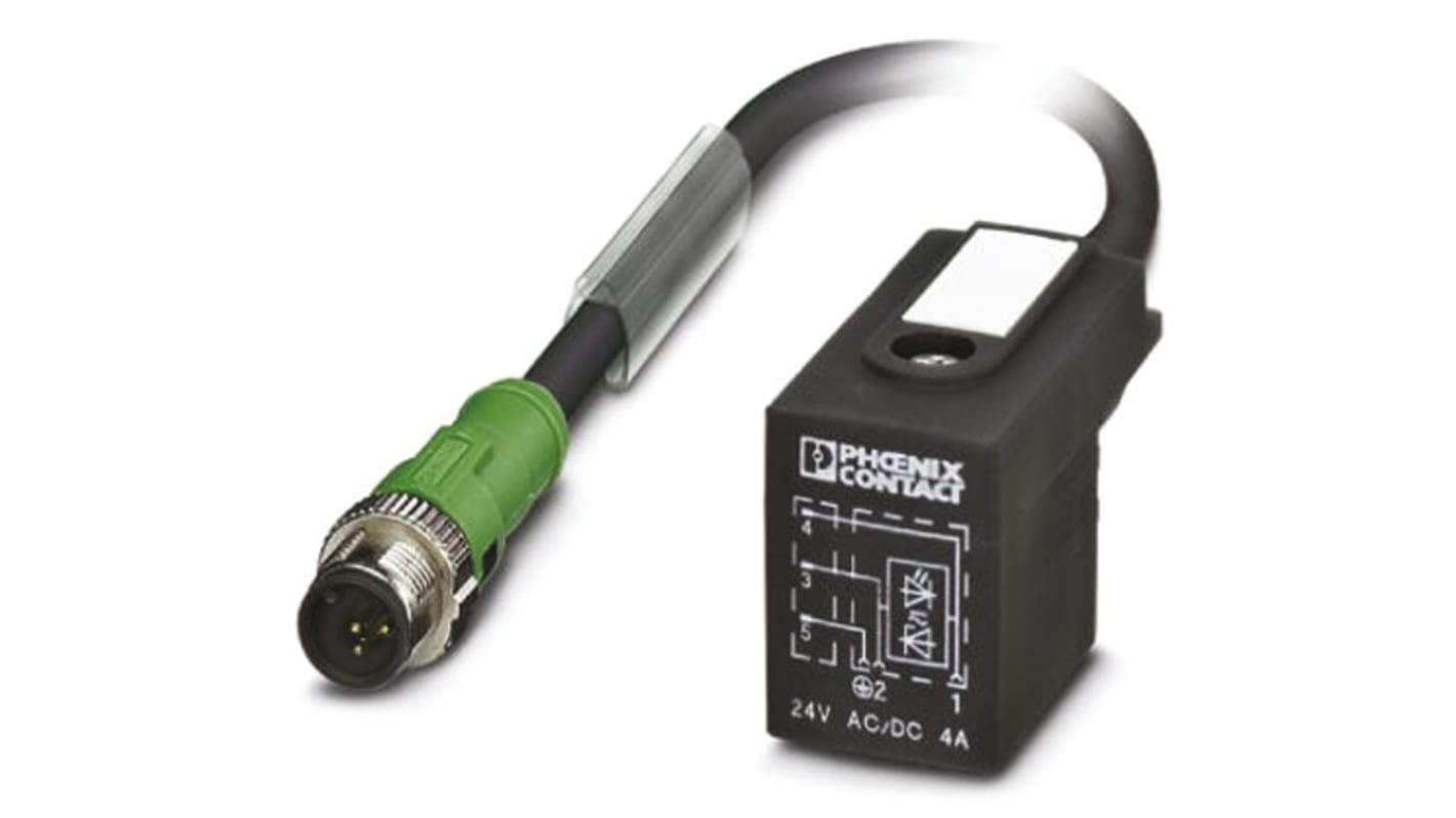 Cavo sensore/attuatore M12 Phoenix Contact 1400773 con connettore valvola, codifica A, cavo PUR senza alogeni, LED di stato. Compatibile con valvole A, B, CI.