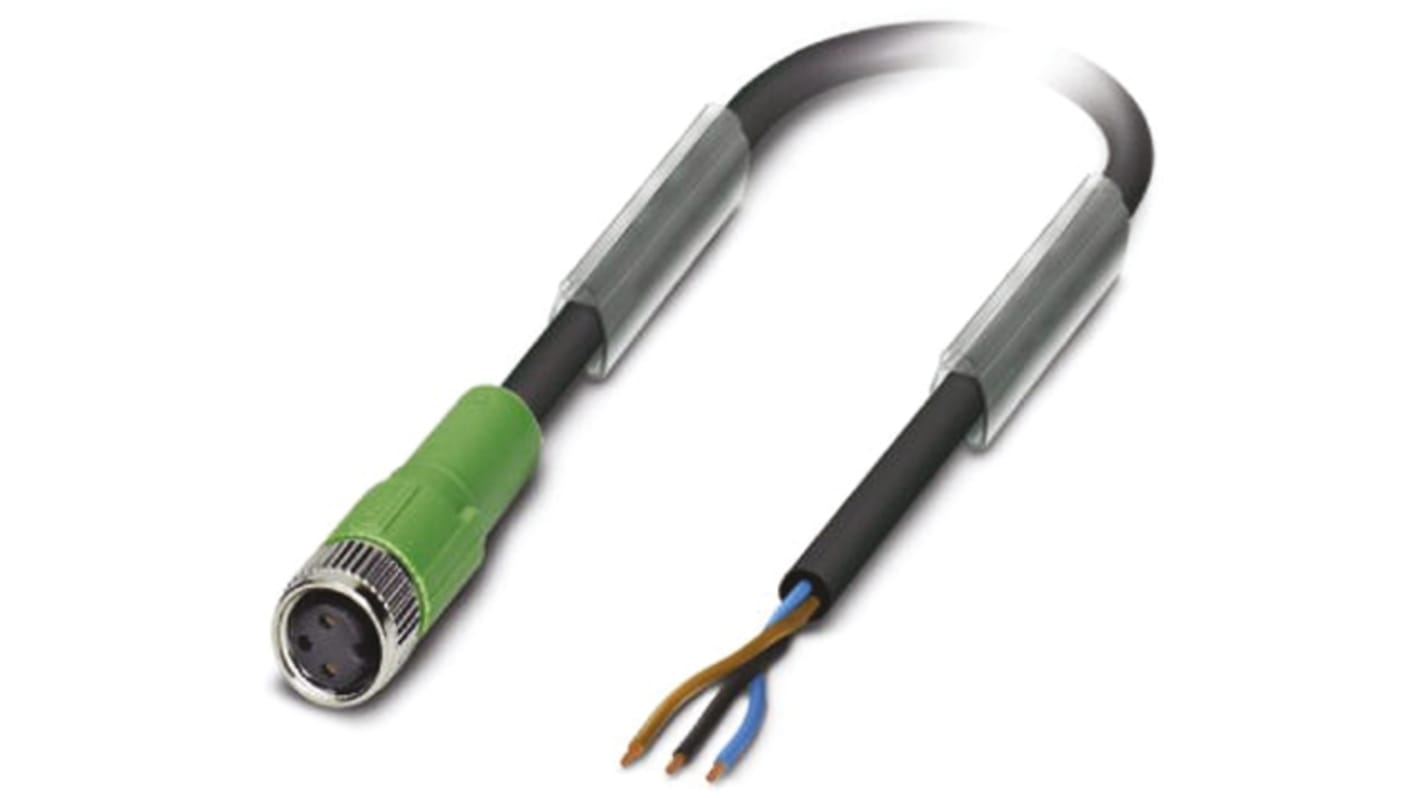Cavo assemblato Phoenix Contact SAC-3P-10,0-PUR/M 8FS - 1694101, 10m, connessione M8, 3 vie, grado di protezione IP67. Ideale per sensori/attuatori in ambienti estremi.
