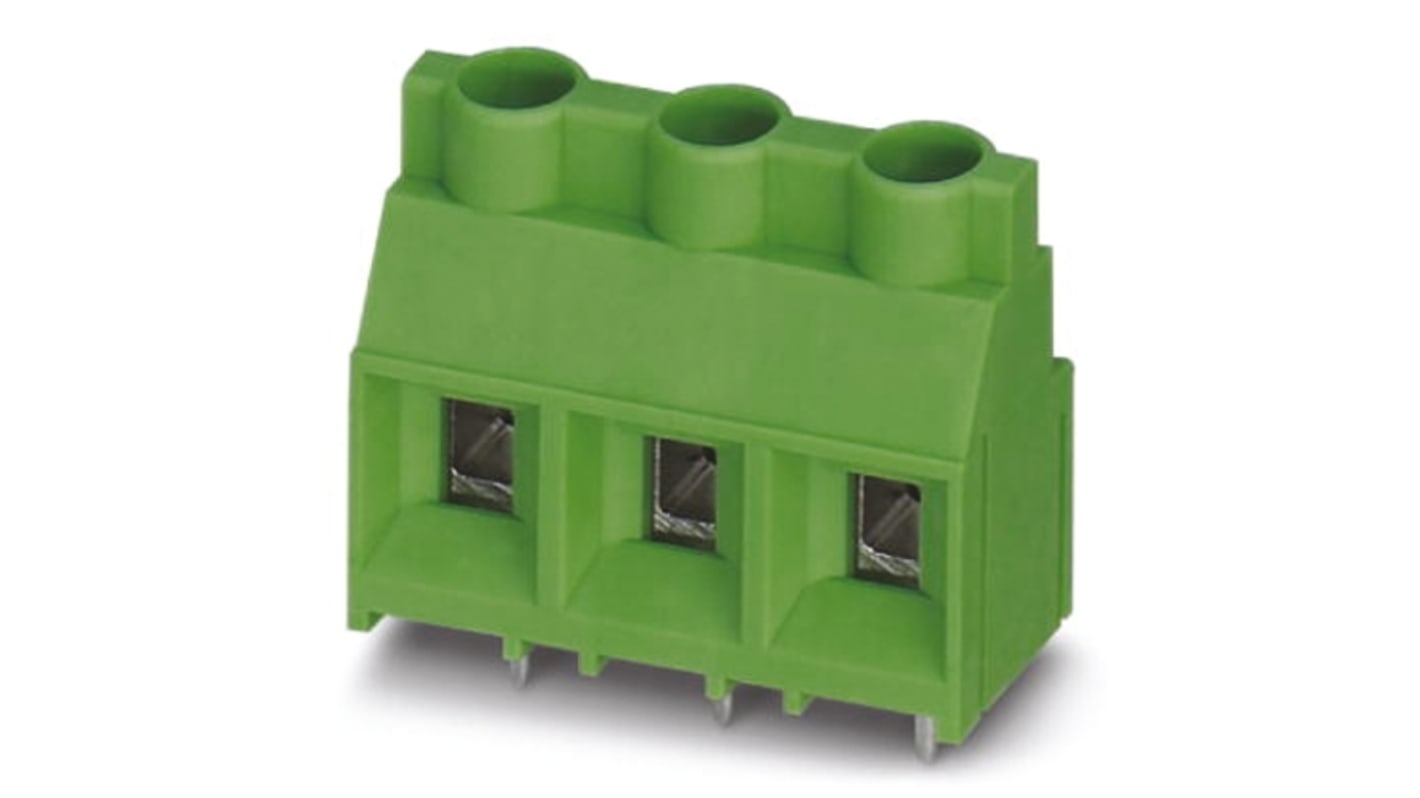 Morsettiera Phoenix Contact 3 vie 32A 1714984 con alloggiamento poliammide per circuito stampato. Ideale per cablaggi complessi.