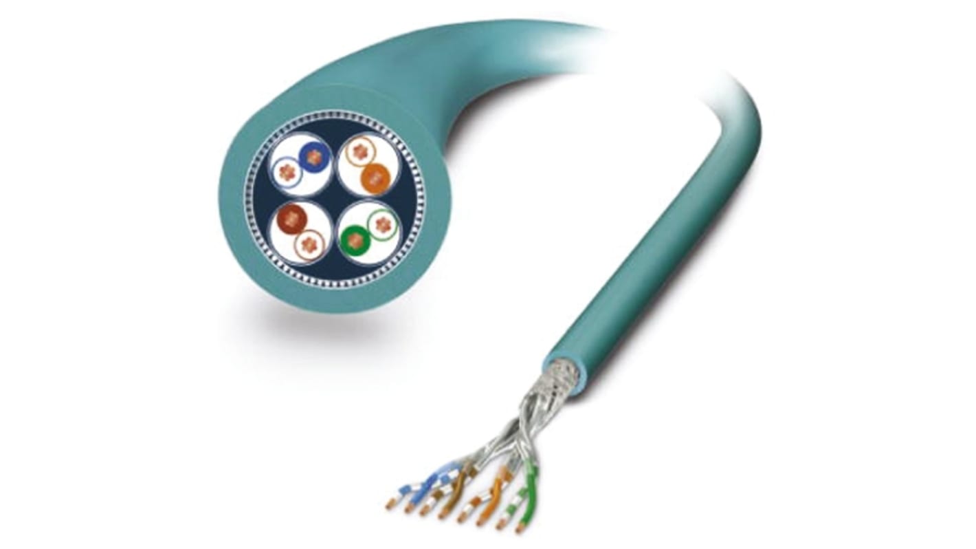 Cavo Ethernet Cat6A (S/FTP) Phoenix Contact 100m Blu - 1416347. Velocità 10Gbps, senza terminazione, isolamento PE espanso, guaina PUR resistente. Adatto per ambienti industriali.