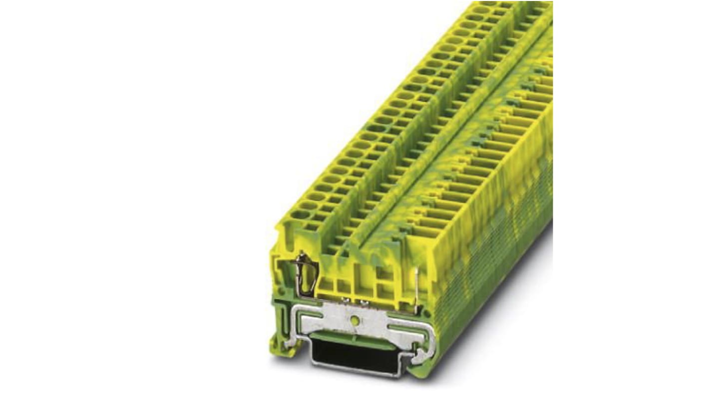 Morsettiera passante Phoenix Contact ST 4-FSI/C, Verde/Giallo, 30A/400V, Fusibile piatto, DIN NS 35/7.5 e NS 35/15, Morsetti a molla, Applicazioni ferroviarie