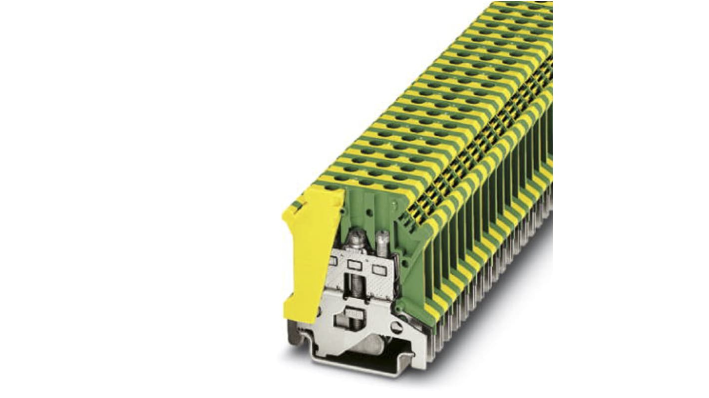 Morsettiera modulare Phoenix Contact USLKG 441012, verde/giallo, per guida DIN. Protezione da sovratensioni, collegamenti a vite. Adatta a centrali di controllo e morsettiere di distribuzione.