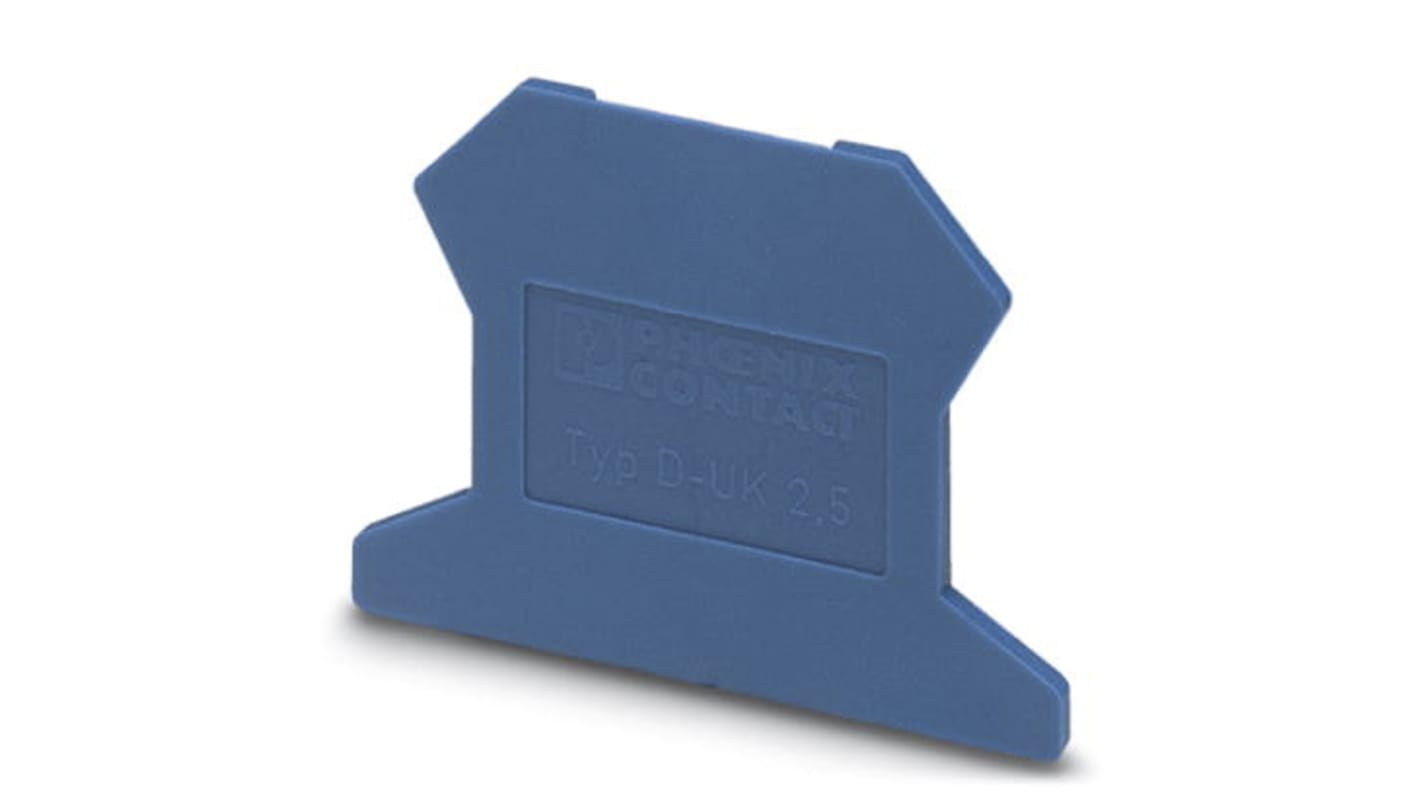 Morsetto terminale serie D-UK2.5 BU di Phoenix Contact (cod. 3001103) per guida DIN. Ideale per morsetti a vite e coperture terminali, disponibile in vari colori.