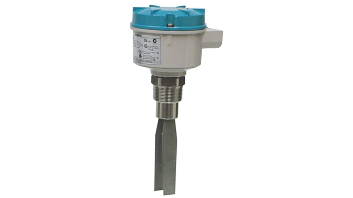 Interruttore di livello a vibrazione verticale PNP Siemens 7ML5731-1AA11-1DA0, corpo in acciaio inox, temperatura -40/+150°C, montaggio versatile.