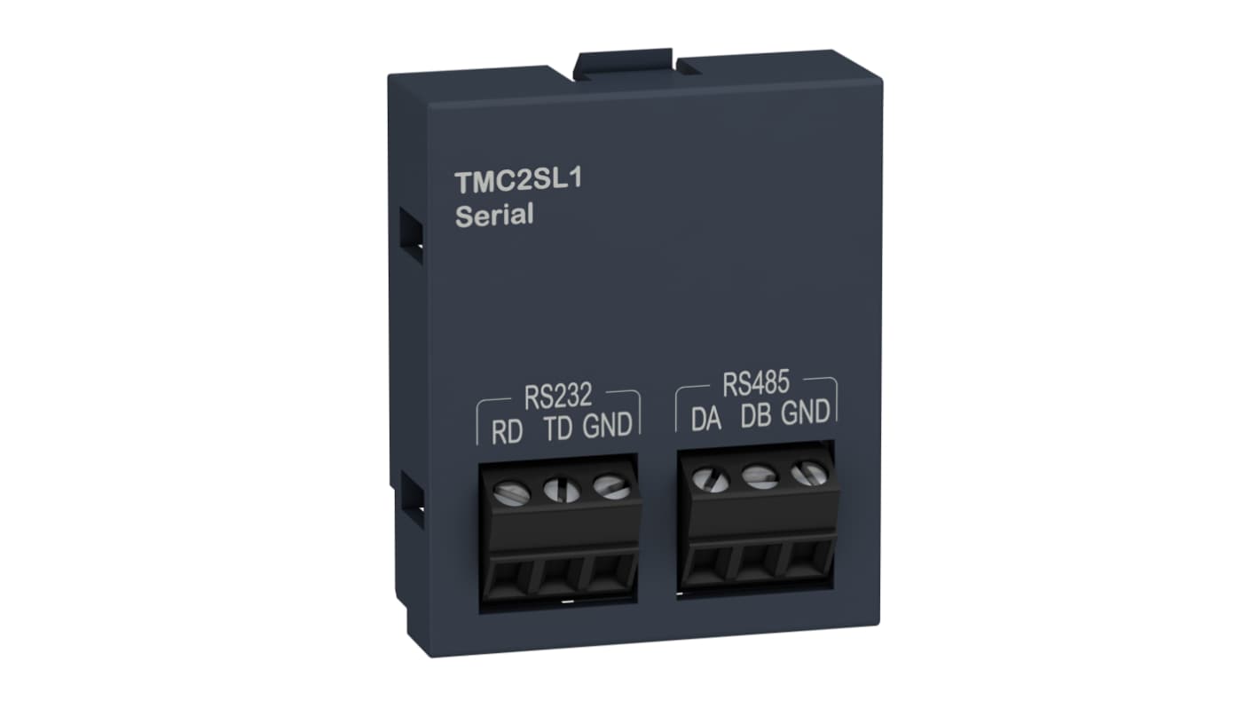 Modulo I/O analogico Schneider Electric TMC2SL1 per PLC Modicon M221, 2 ingressi, uscita 20 mA, dimensioni 35 x 15 x 41 mm.
