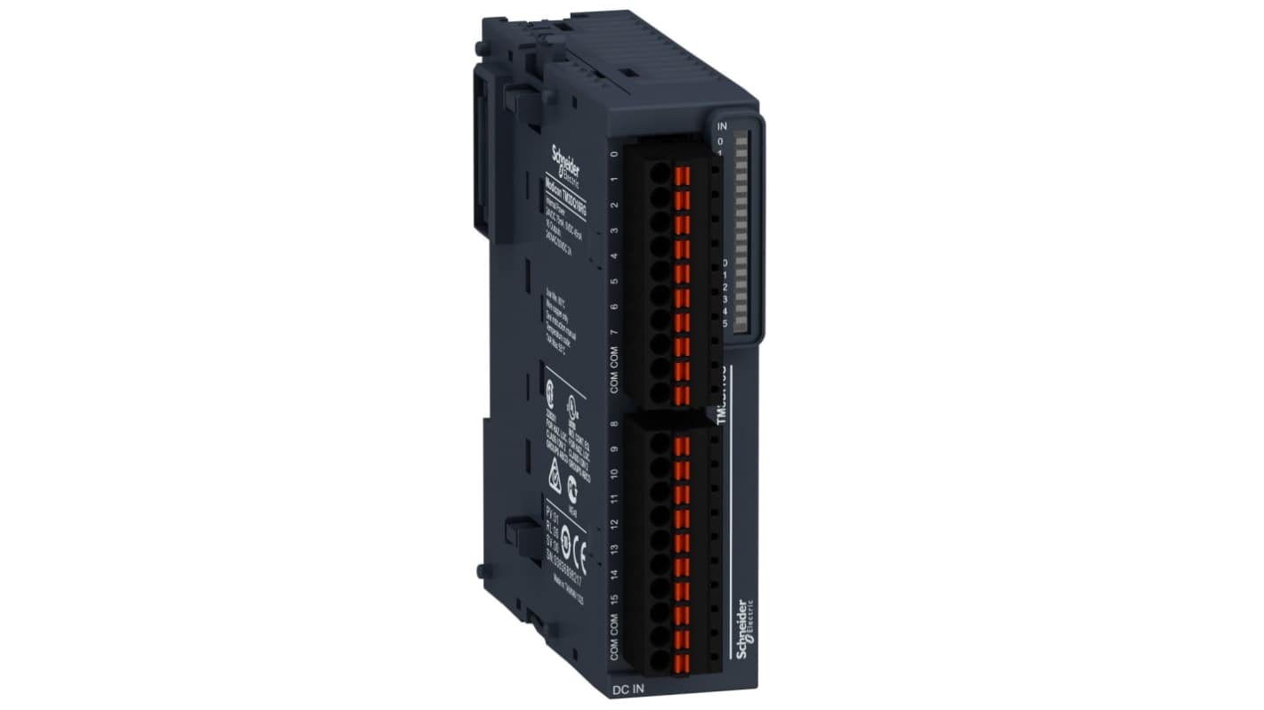 Modulo I/O Schneider Electric TM3DQ16RG, 16 uscite, montaggio su guida DIN, dimensioni 90 x 23,6 x 70 mm, grado di protezione IP20.