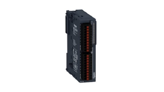 Modulo I/O Schneider Electric TM3DQ16RG, 16 uscite, montaggio su guida DIN, dimensioni 90 x 23,6 x 70 mm, grado di protezione IP20.