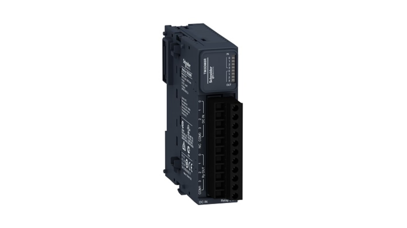 Modulo I/O PLC Schneider Electric TM3DM8R con 4 ingressi e 4 uscite relè per Modicon M221, M241 e M251. Ottimizza l'automazione industriale.