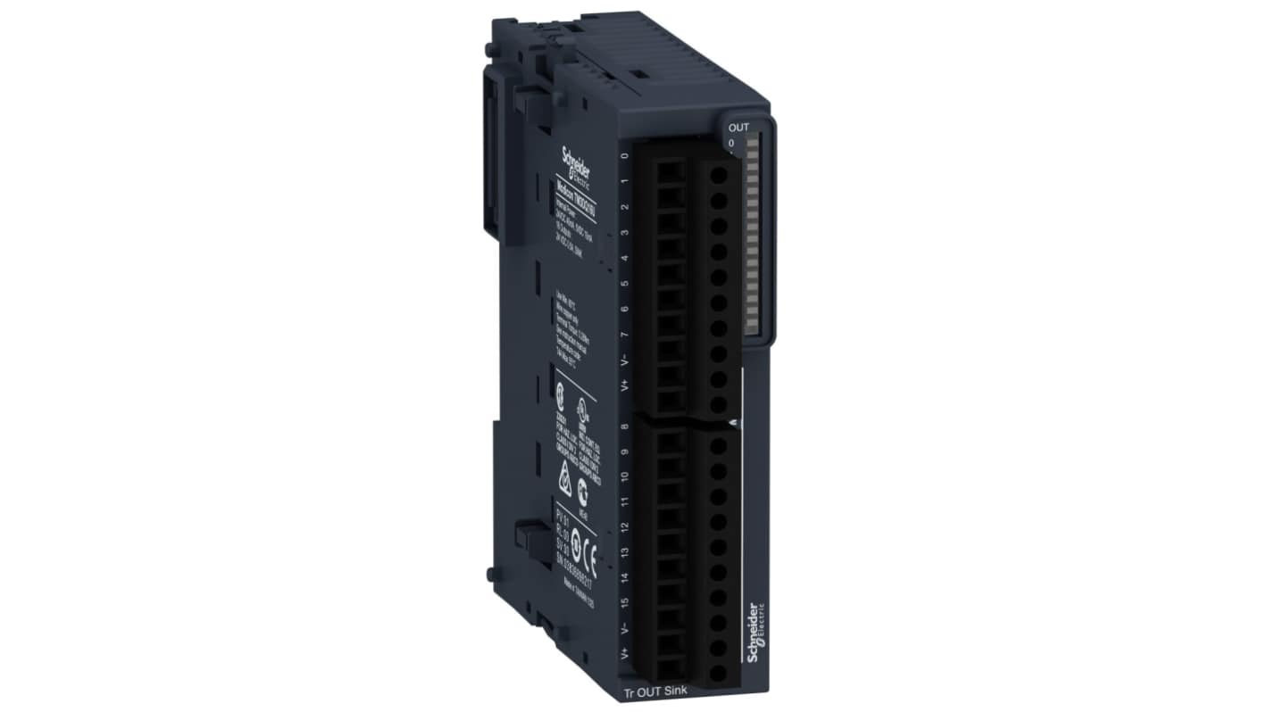 Modulo I/O Schneider Electric TM3DQ16U per PLC Modicon, 16 uscite digitali, dimensioni 90 x 23,6 x 70 mm, espansione fino a 5 metri.