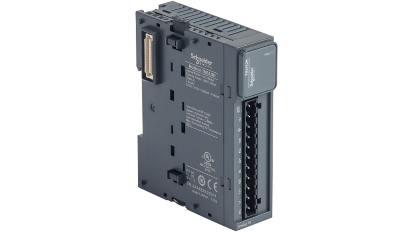 Modulo I/O PLC Schneider Electric TM3AI2H per Modicon M221, M241, M251 - Ingressi analogici corrente e tensione.
