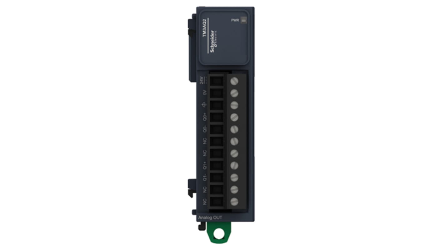 Modulo I/O PLC Schneider Electric TM3AQ2 per Modicon M221/M241/M251, 2 uscite corrente/tensione, 0-20 mA, dimensioni 90x23,6x70 mm. Amplia le funzionalità e migliora l'automazione.
