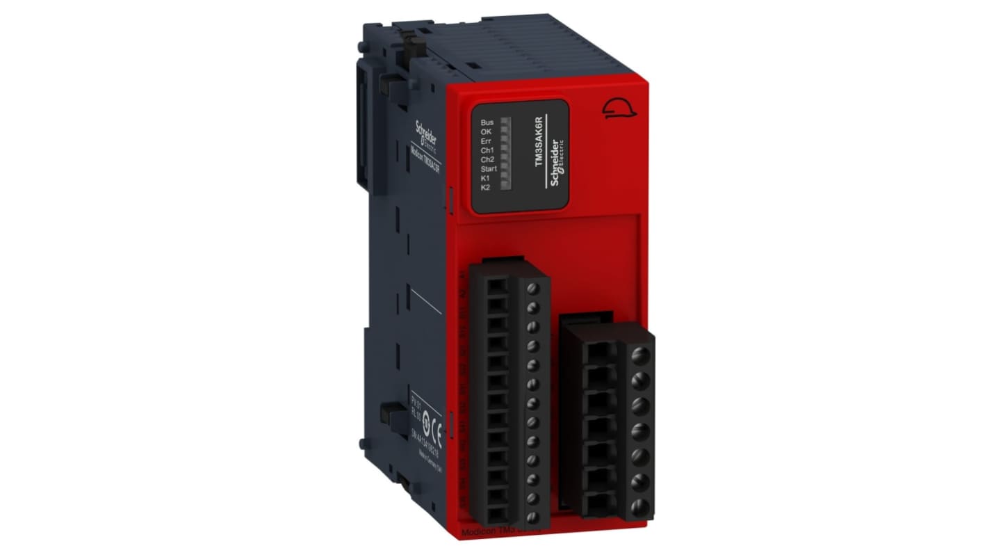 Modulo di espansione PLC Schneider Electric TM3SAK6R per Modicon M221, M241 e M251, con 6 LED e montaggio a pannello.