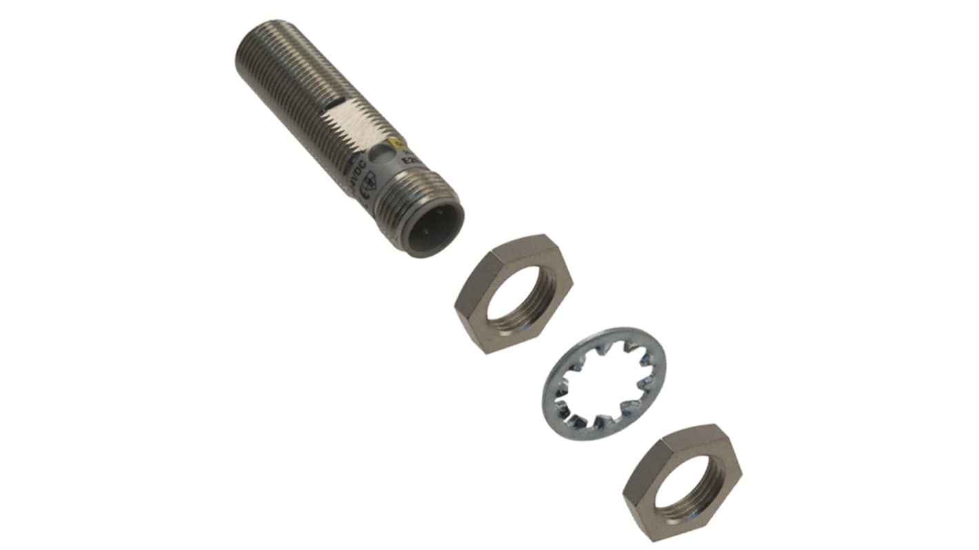 Sensore di prossimità induttivo PNP M12 Omron E2E-X3D1-M1GJ, rilevamento metalli ferrosi fino a 3 mm, IP67, montaggio a filo.