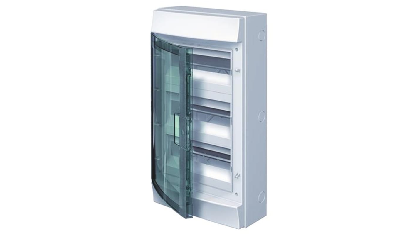 Unità per utenze civili ABB, 36 vie, 125 A, IP65, custodia plastica, dimensioni 435 x 320 x 155 mm, sportello trasparente.