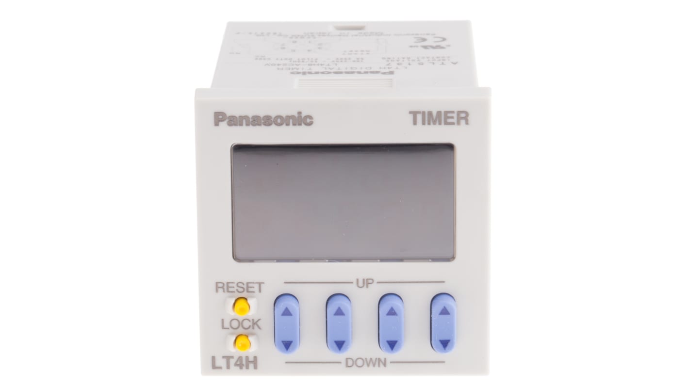 Timer digitale Panasonic LT4H8AC24V, 24V AC, SPDT, intervallo fino a 999.9 ore, IP66, display LCD retroilluminato.