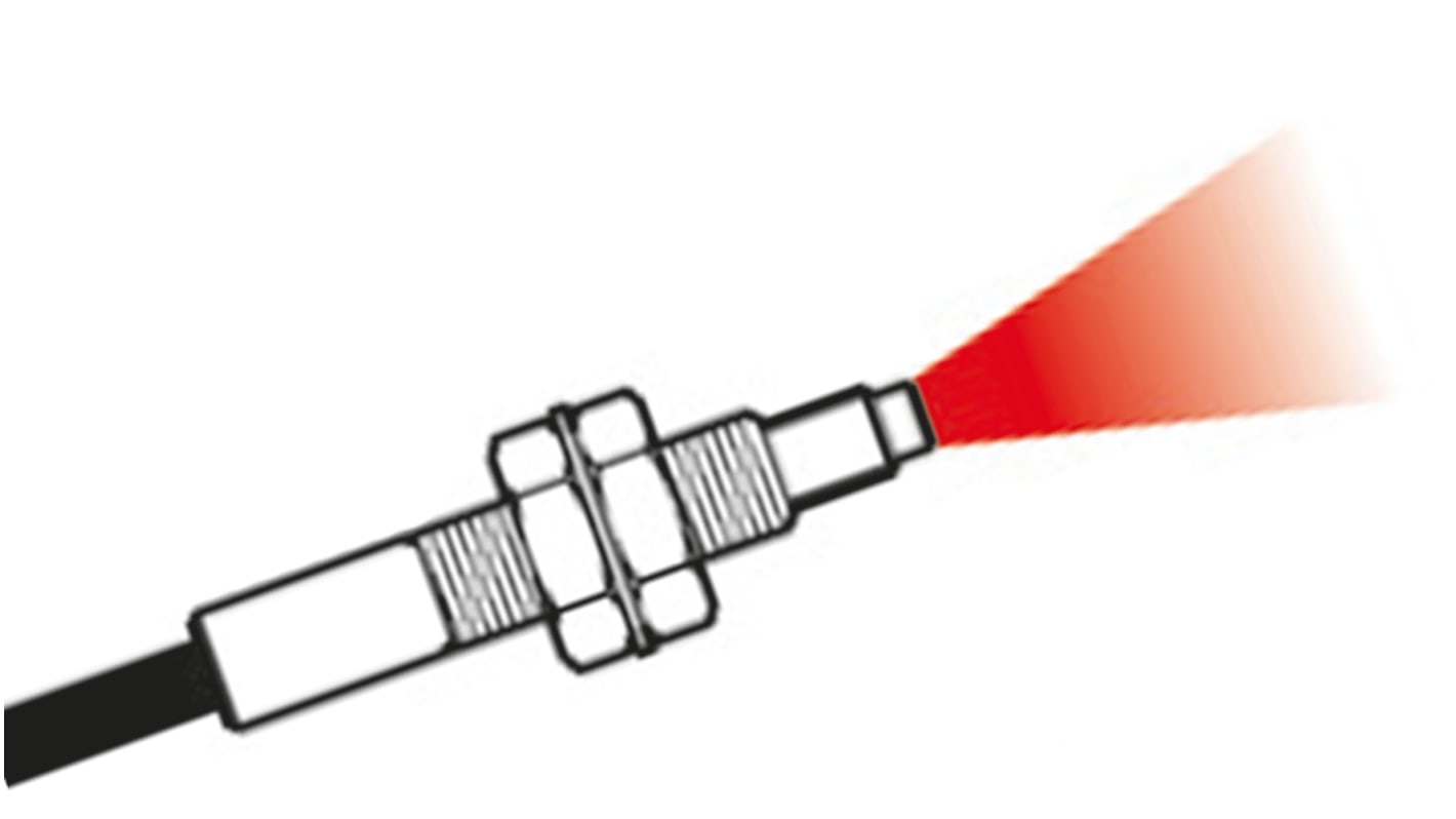 Sensore fotoelettrico cilindrico Panasonic FD-42G, rilevamento 200 mm, cavo 2 metri, temperatura operativa -40 °C a +70 °C.