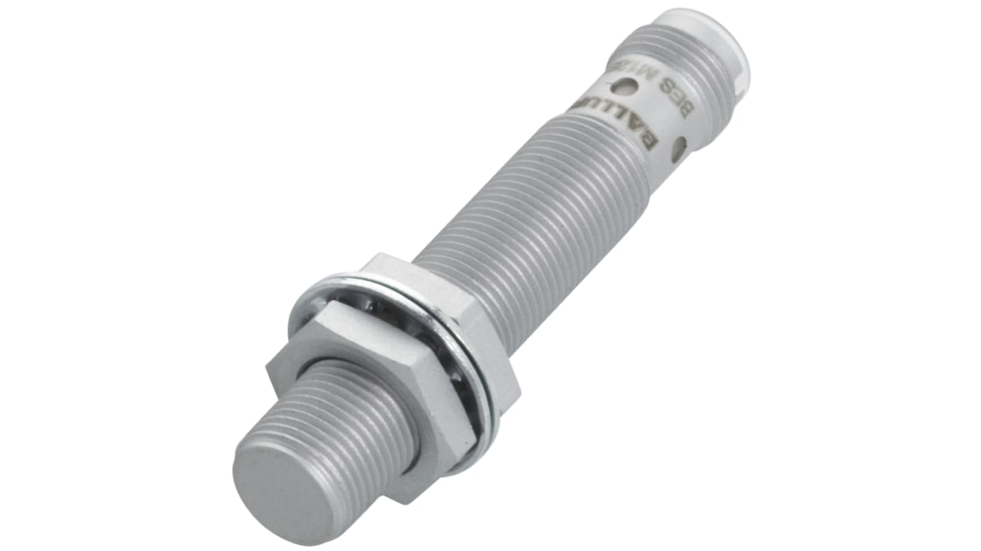 Sensore di prossimità induttivo cilindrico BALLUFF BES M12EI-PSC40B-S04G-S01, PNP, rilevamento 4 mm, IP67, acciaio inox, M12 a 4 pin.