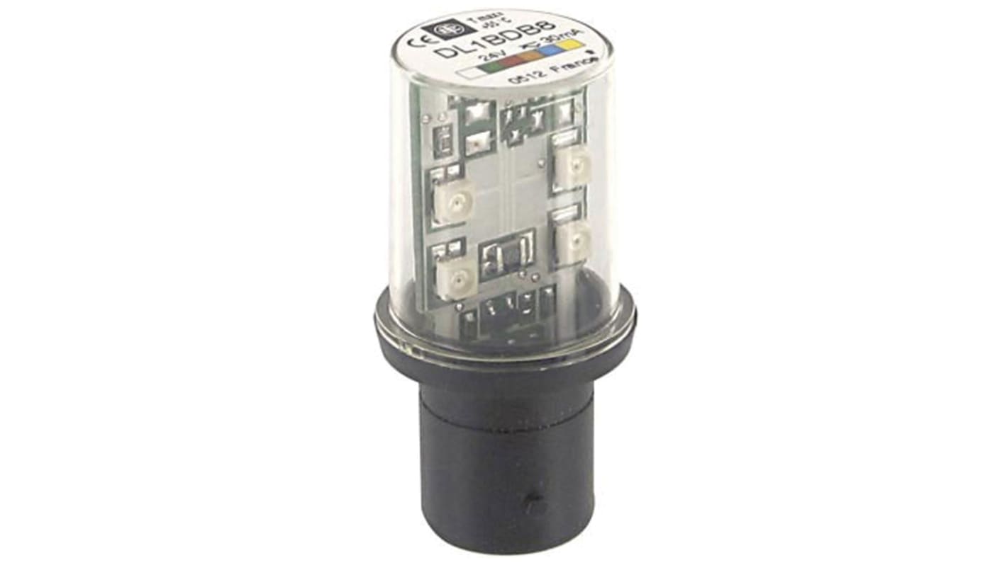 Lampadina LED gialla Schneider Electric DL1BDB8 con base BA15d per torrette XVB, XVD e XVP - 24V c.a./c.c.