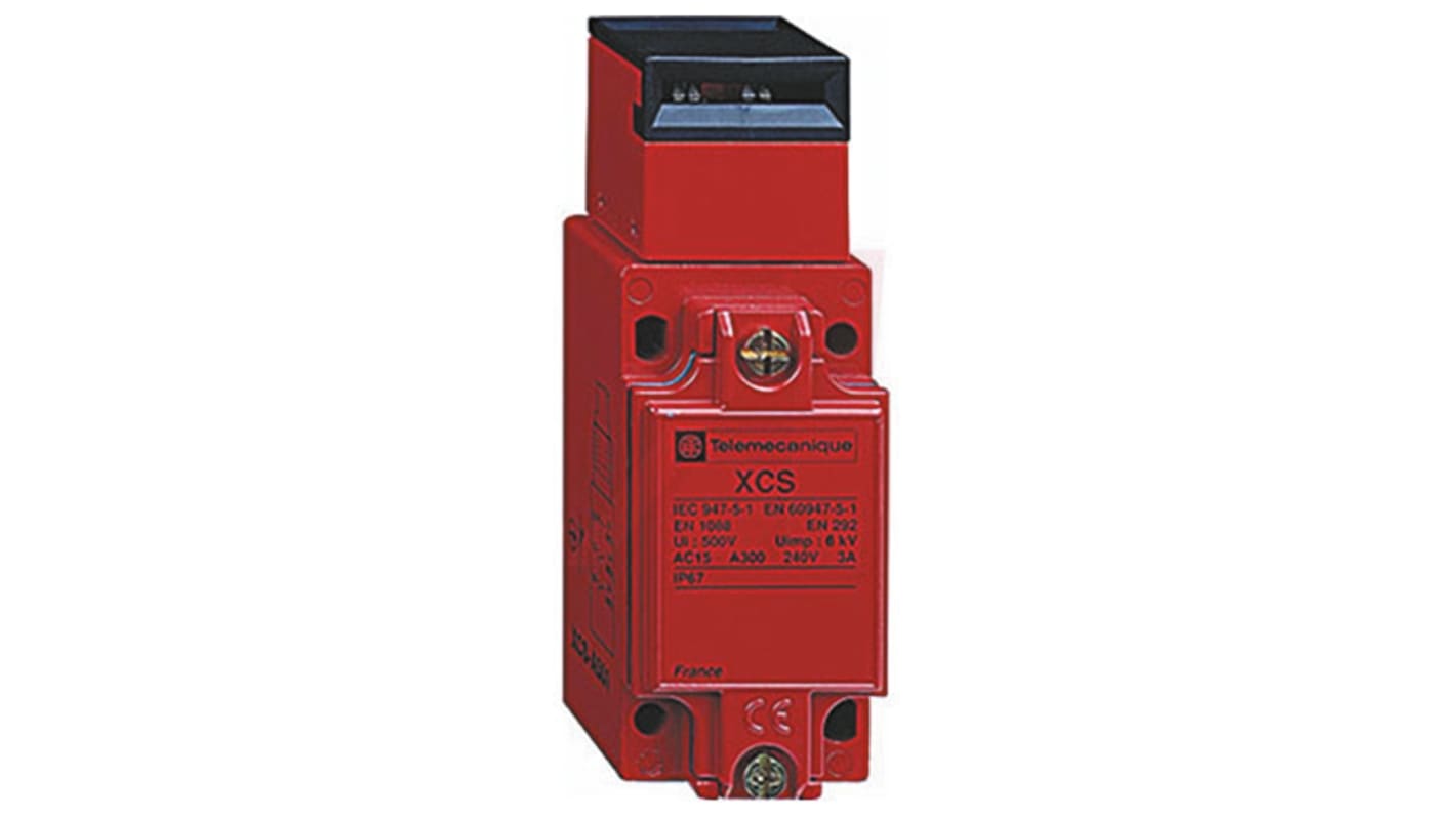 Interruttore di interblocco di sicurezza a chiave Telemecanique Sensors XCSB703, corpo in lega di zinco, protezione IP67, dimensioni 114mm x 52mm x 44mm.