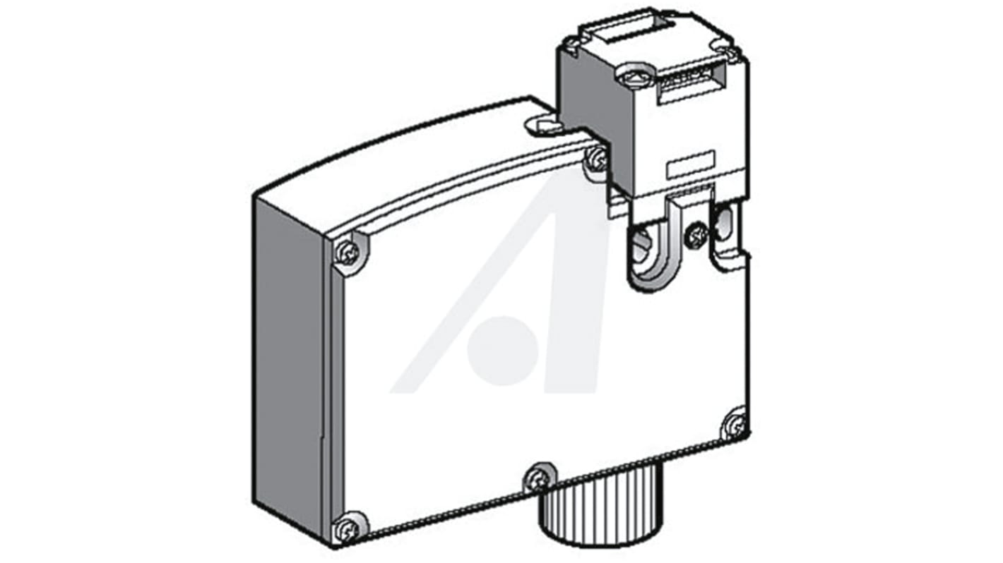 Interruttore di interblocco di sicurezza Telemecanique Sensors XCSTE7313, IP67, con bloccaggio a chiave e contatti di apertura positiva. Dimensioni: 94x33x110 mm.