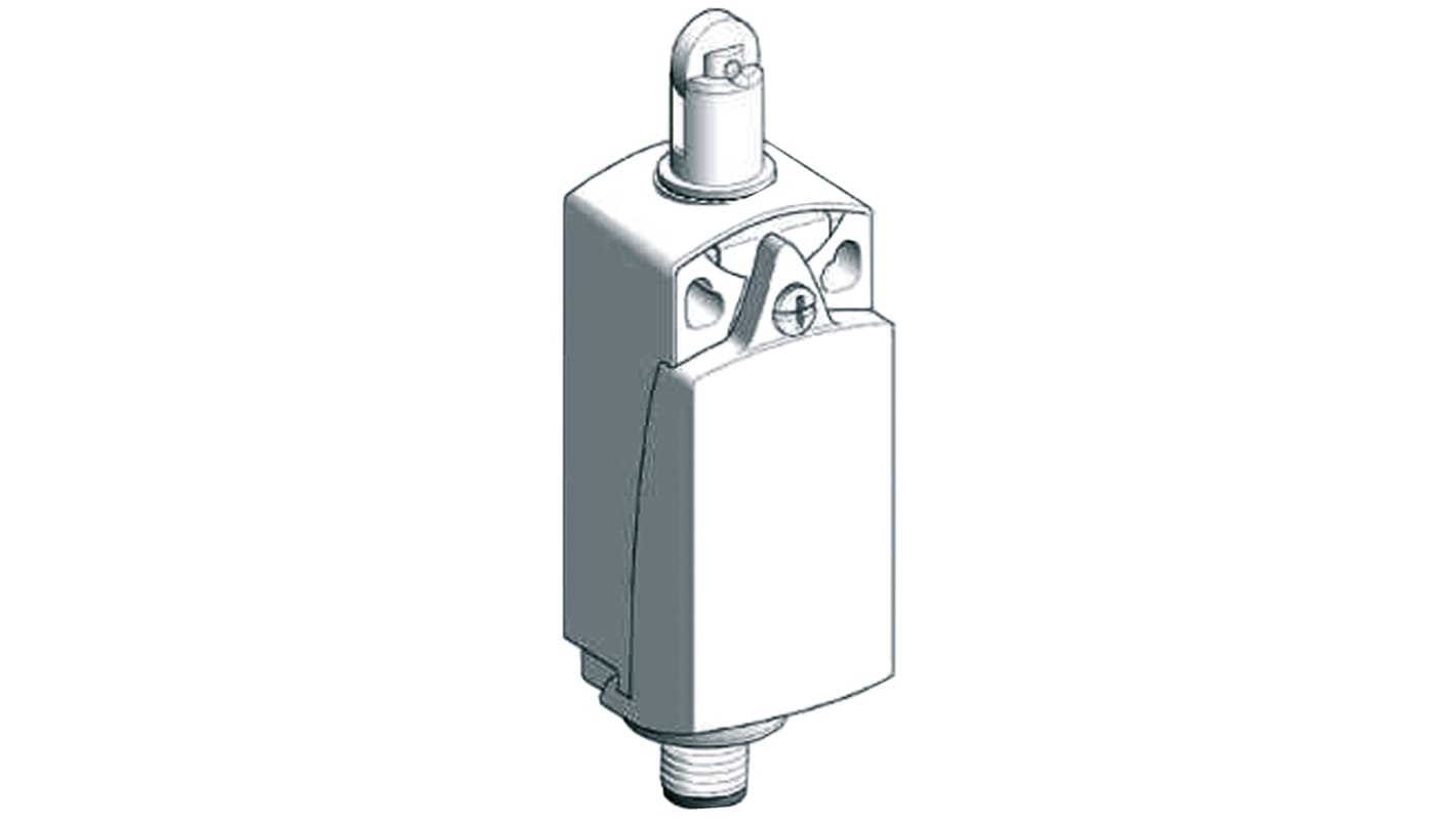 Interruttore di fine corsa a rotella Telemecanique Sensors XCKP2102M12, configurazione NO/NC, protezione IP66/IP67, dimensioni 65mm x 31mm x 30mm.