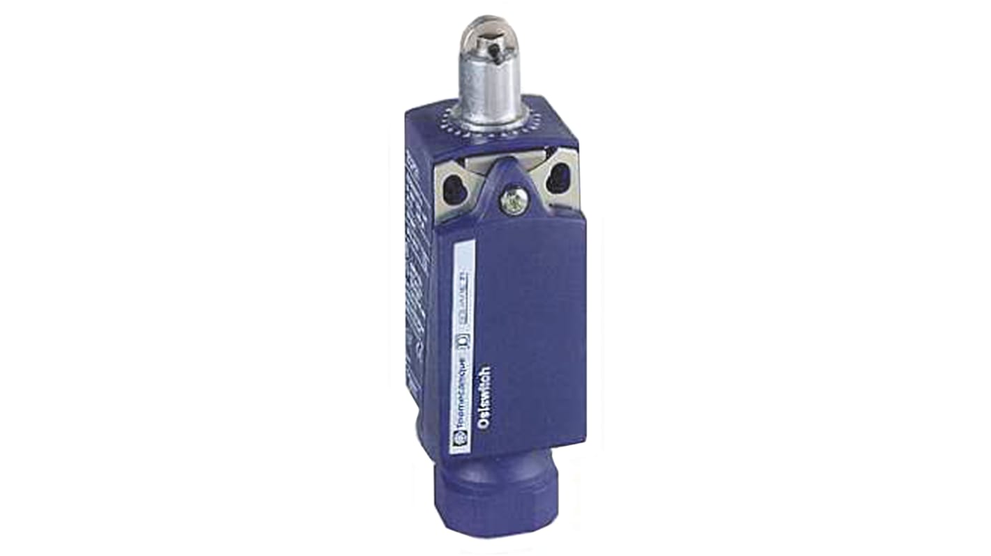Interruttore di fine corsa a rotella Telemecanique Sensors XCKP2102N12, configurazione DPST, protezione IP66/IP67, dimensioni 65mm x 31mm x 30mm.