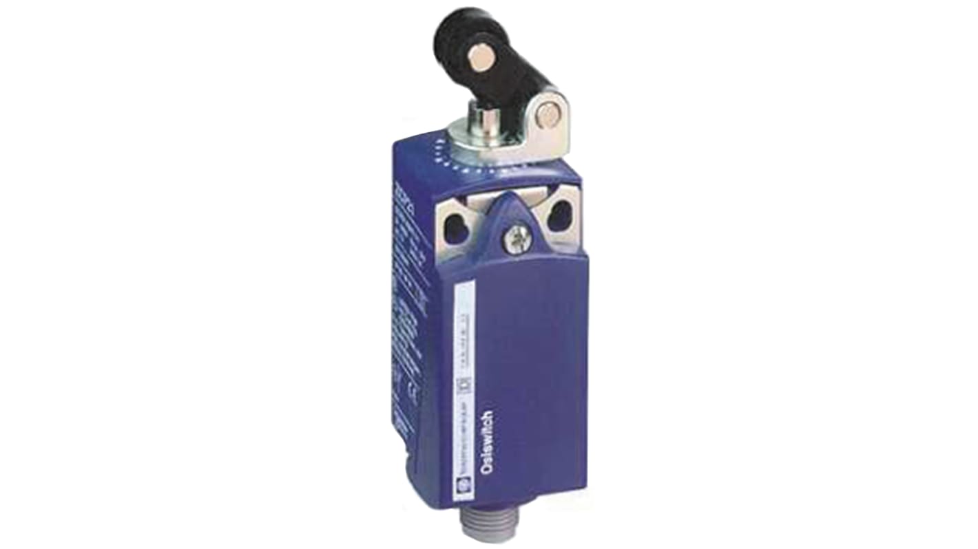 Interruttore di fine corsa a rotella Telemecanique XCKP2121M12, configurazione NO/NC, protezione IP66/IP67, dimensioni 65mm x 31mm x 30mm.