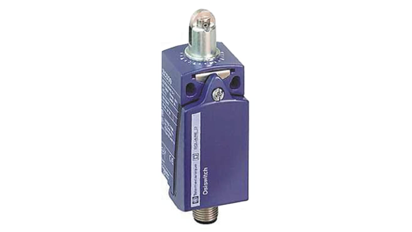 Interruttore di fine corsa a rotella Telemecanique Sensors XCKD2102M12, DPST, contatti NO/NC, protezione IP66/IP67, dimensioni 65mm x 31mm x 30mm.