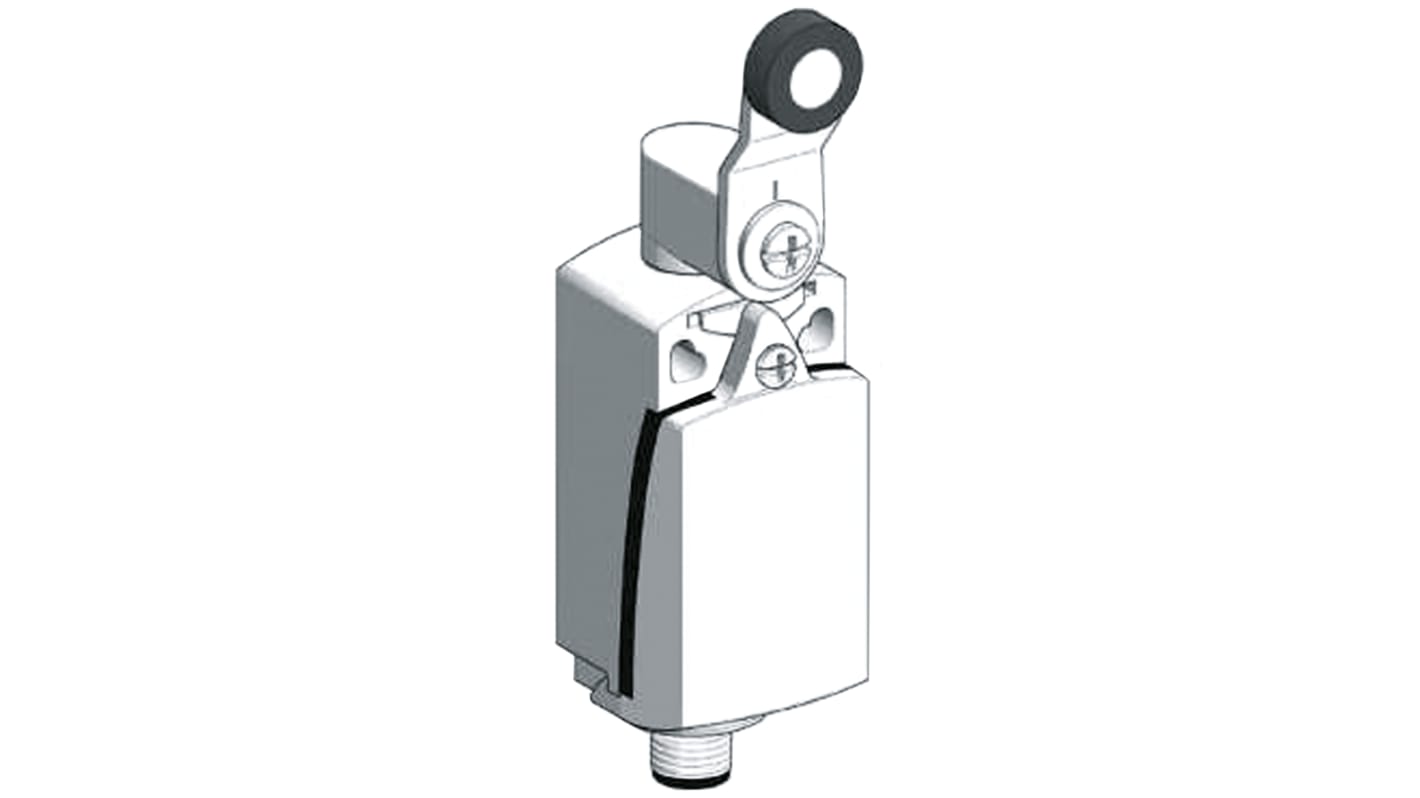 Interruttore di fine corsa Telemecanique Sensors XCKD2118M12 con leva a rullo, configurazione NO/NC, protezione IP66/IP67, dimensioni 65mm x 31mm x 30mm.