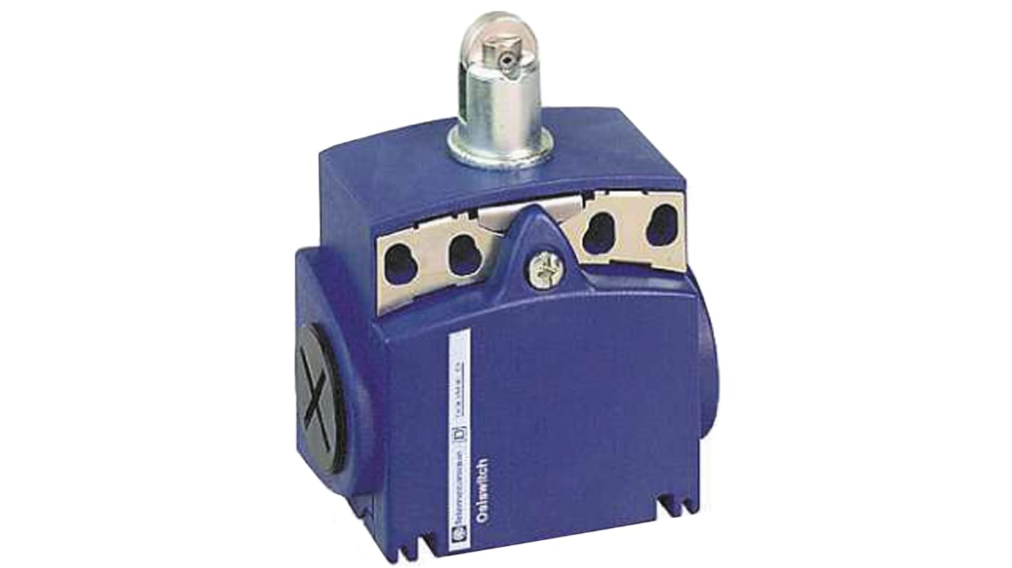 Interruttore di fine corsa a rotella Telemecanique Sensors XCKT2102N12, configurazione NO/NC, protezione IP66/IP67, dimensioni 51mm x 58mm x 30mm.