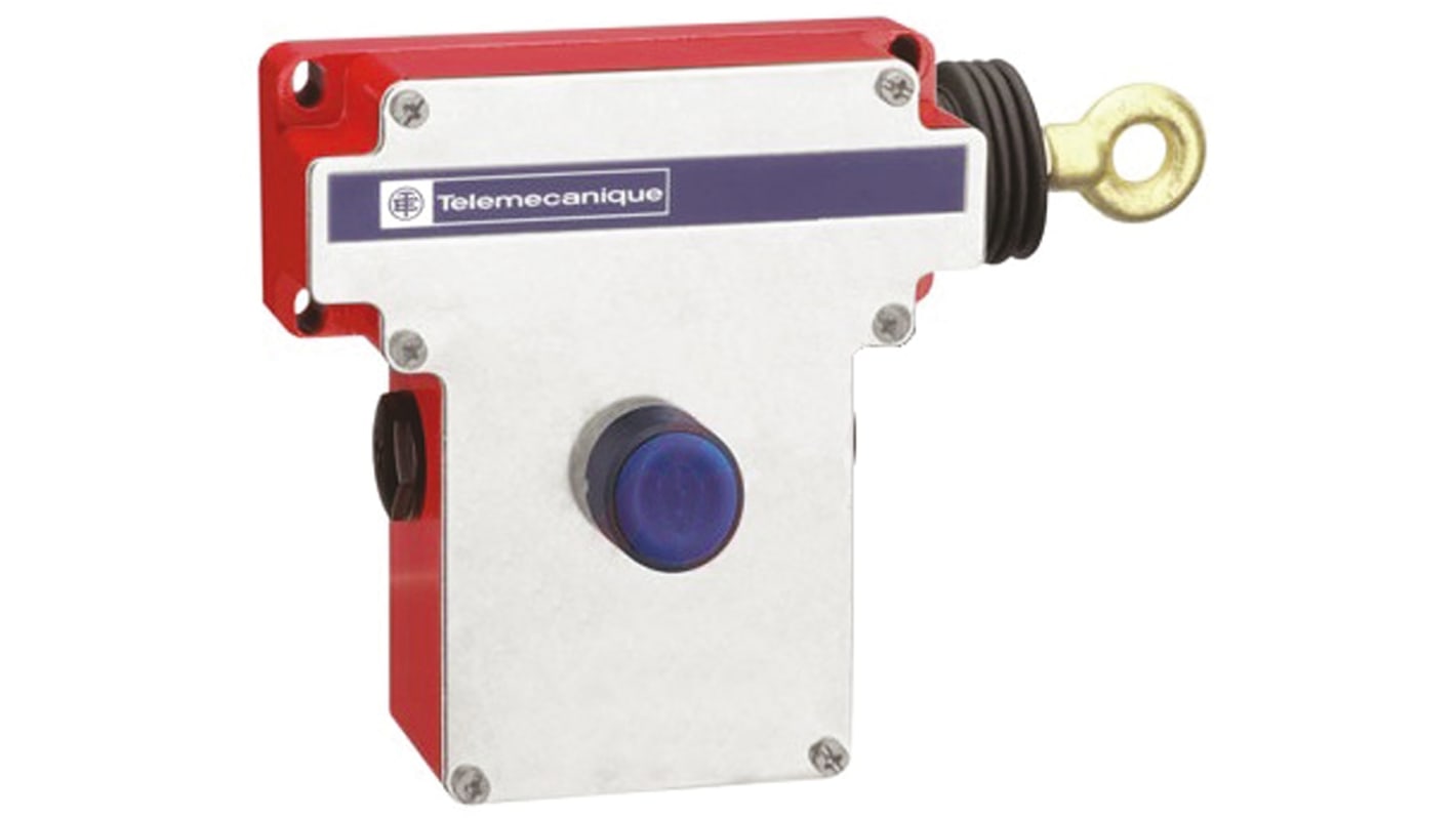 Interruttore a fune XY2-CE Telemecanique Sensors, per arresto di emergenza, 2NA/2NC, contatti ad apertura positiva, attivazione manuale.