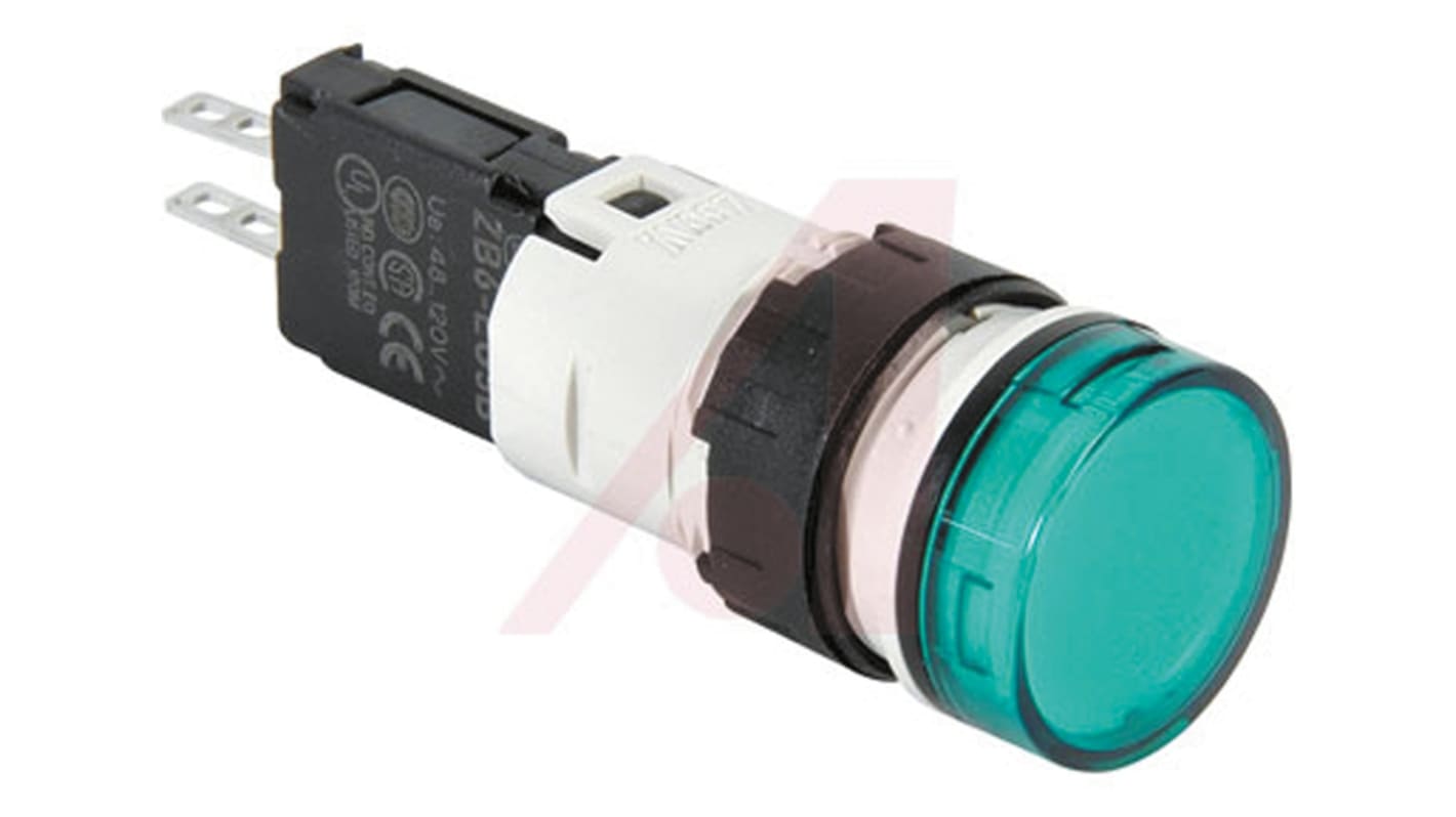 Spia LED verde Schneider Electric, montaggio a pannello, diametro foro 16 mm, grado di protezione IP65, tensione 12-24 V.