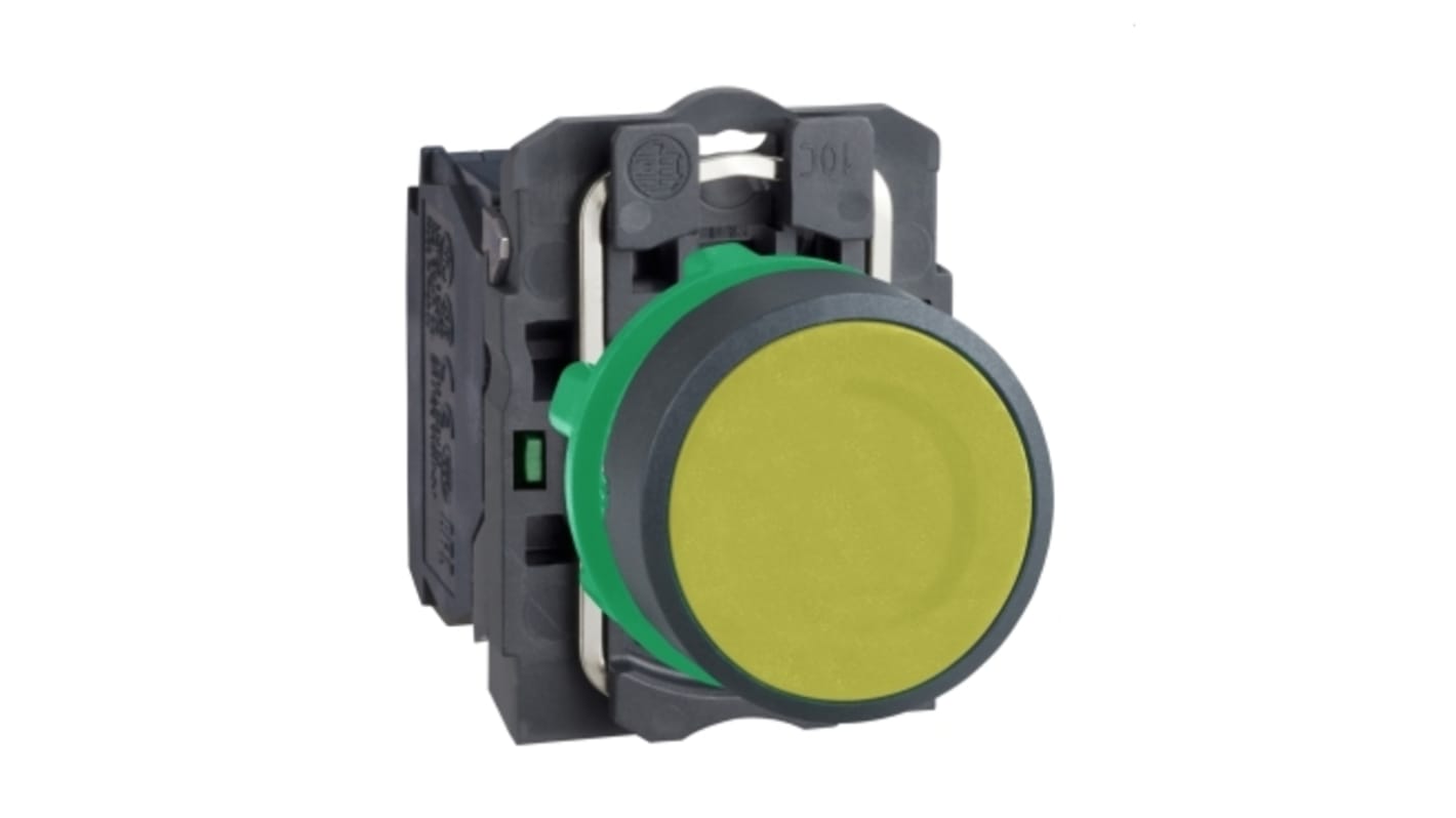 Pulsante a impulsi XB5 AA, SPST, 22mm, Giallo, Harmony XB5, Certificato UL, CSA, IEC, CE, JIS, NEMA. Per montaggio a pannello.