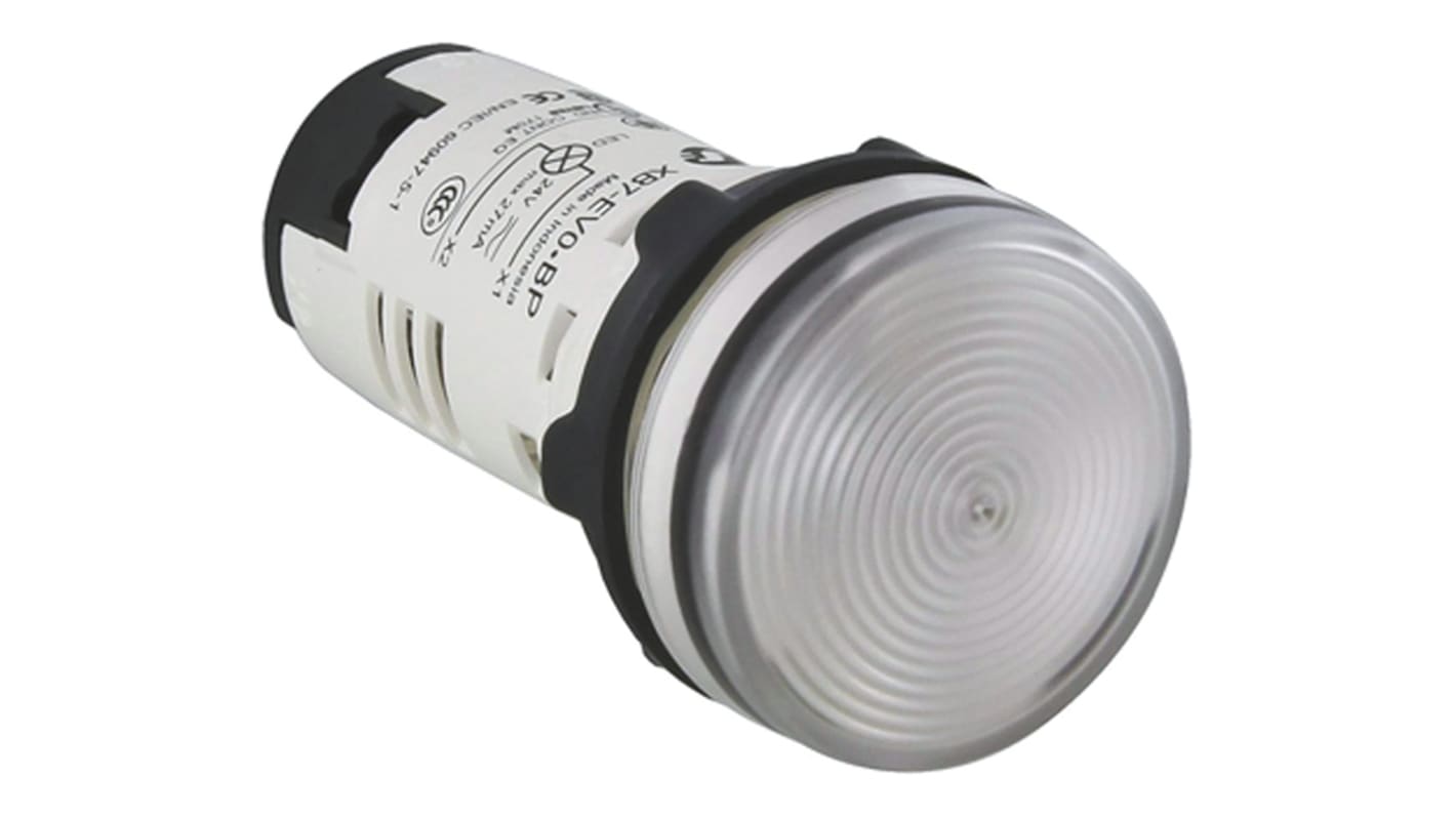 Spia LED rotonda Schneider Electric, montaggio a pannello 22mm, IP20/IP65, tensione 230-240V, corpo in plastica.