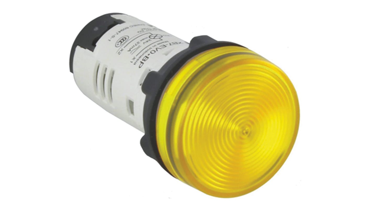 Spia LED Schneider Electric, montaggio a pannello, diametro foro 22mm, colore giallo, tensione 24V, grado di protezione IP65.