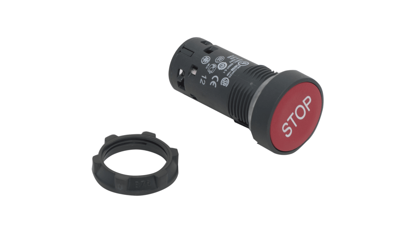 Pulsante rotondo SPST Schneider Electric, montaggio a pannello, colore rosso, diametro 22 mm, ritorno a molla.